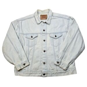 Vintage Levi's Denim Trucker Jacket Mens XL Distressed Light‎ Wash Jean Made USA